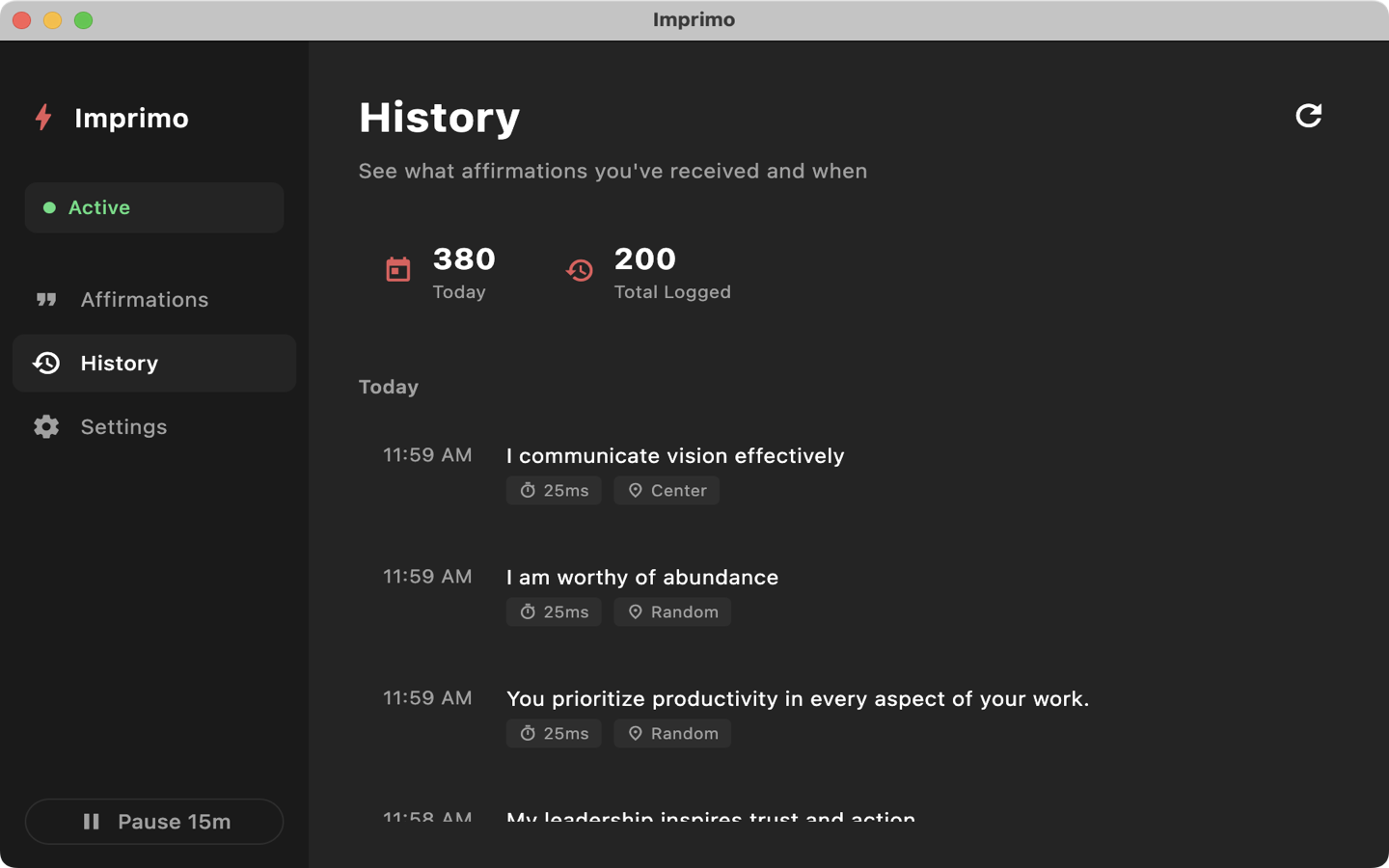 Imprimo AI affirmation generation screen